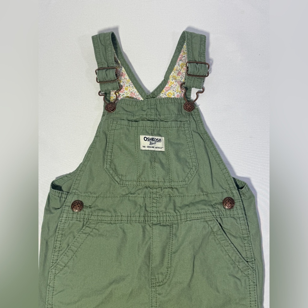 Oshkosh Floral Overalls Green Lightweight Canvas Pants Bottoms Girls 3T - Picture 3 of 13
